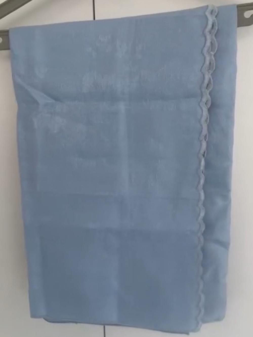 Vintage Italian Pure Linen Tablecloth Sky Blue Floral Stitch Accent New